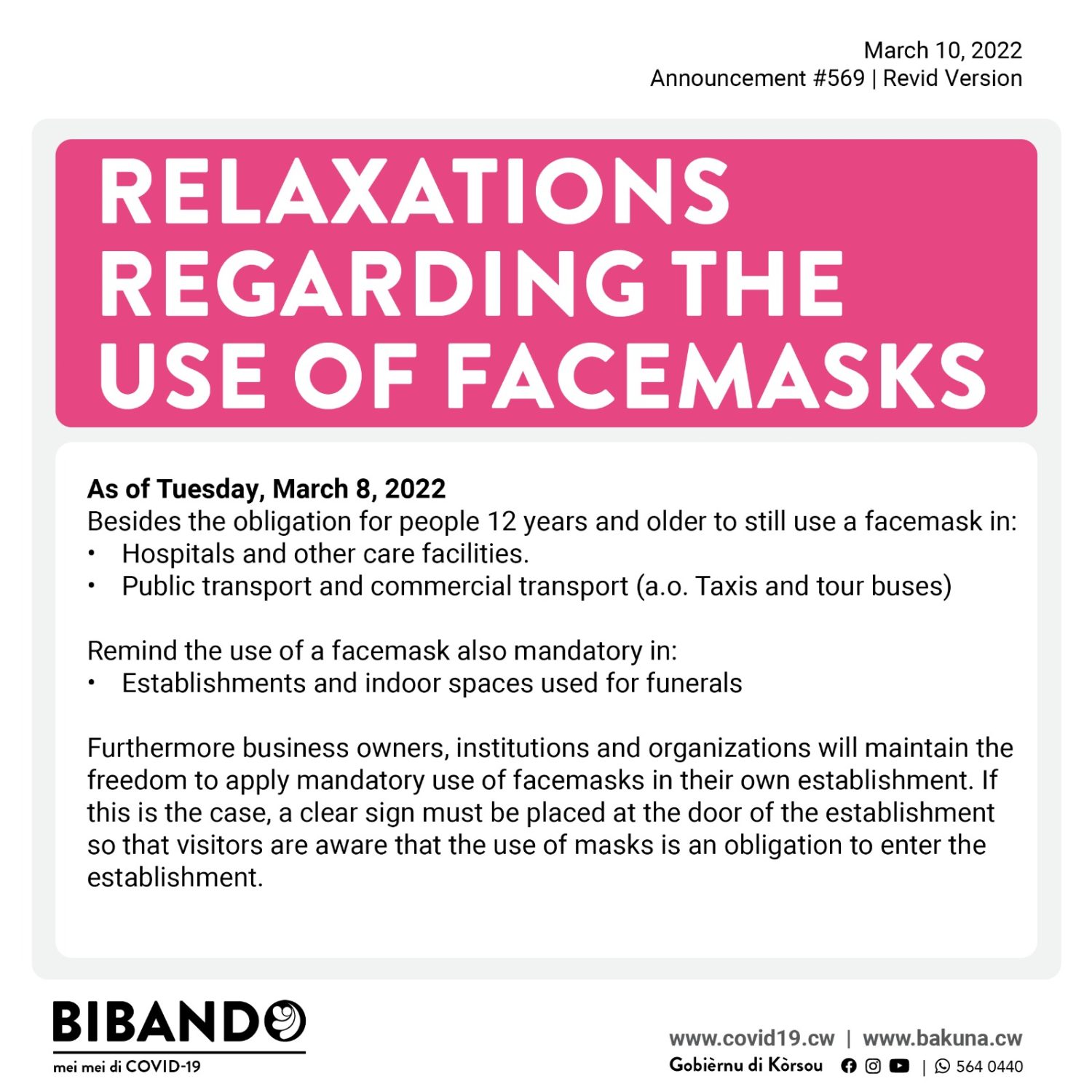 Read more about the article Thursday March 10, 2022 – Reduce use of facemasks