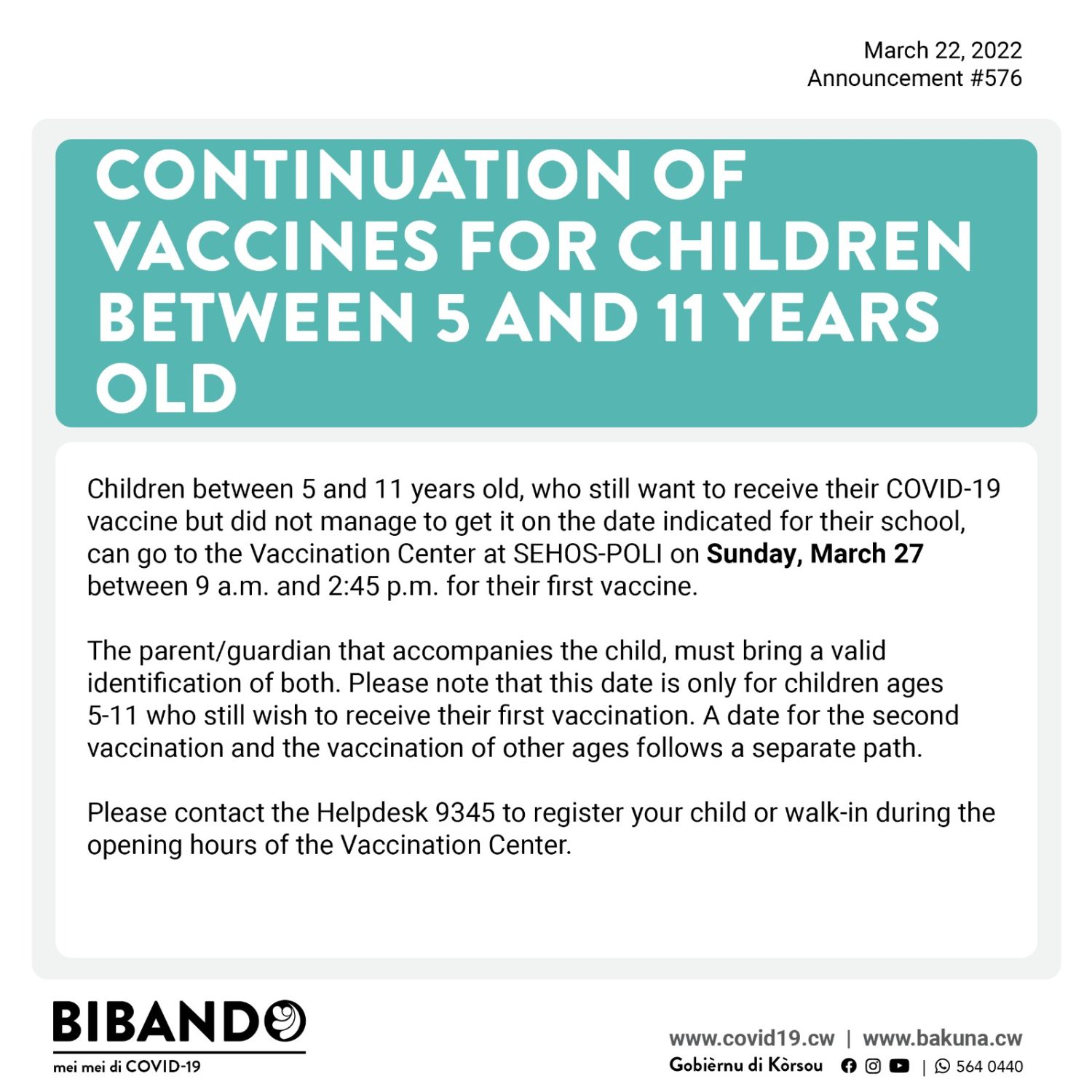 Read more about the article Tuesday March 22, 2022 – Vaccines for children