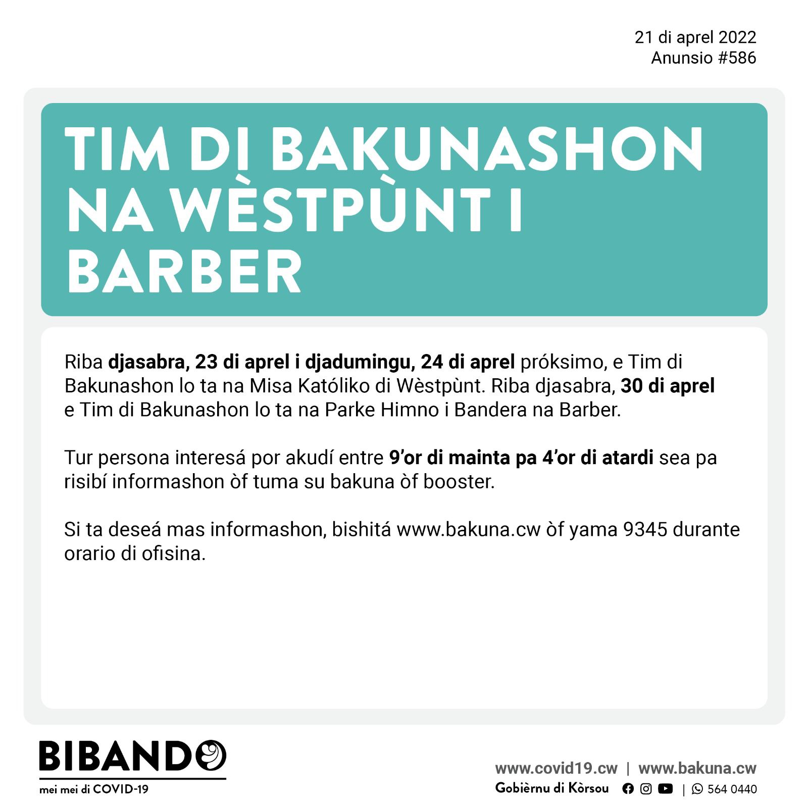 Read more about the article Djaweps 21 di aprel 2022 – Tim Bakunashon Na Wèstpùnt i Barber